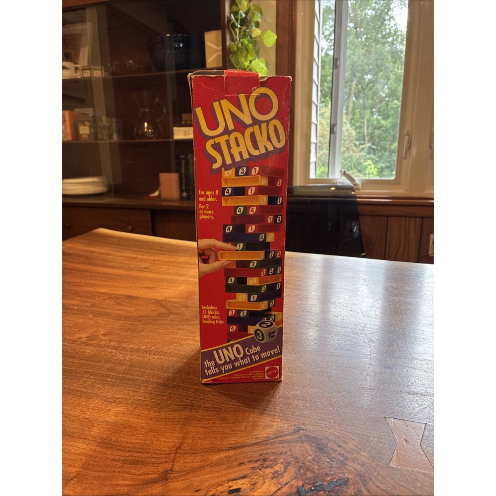 Vintage Uno Stack COMPLETE Mattel 1994 Family Game 90's Colors Fun Jenga Style
